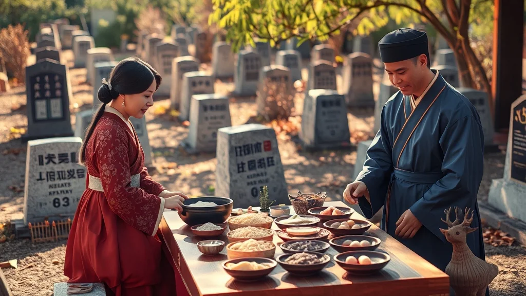 추석 성묘&벌초 완벽 가이드: 시기, 방법, 안전, 예절, 금기사항 총정리 12 성묘 음식 준비 및 예절 (realistic 스타일)