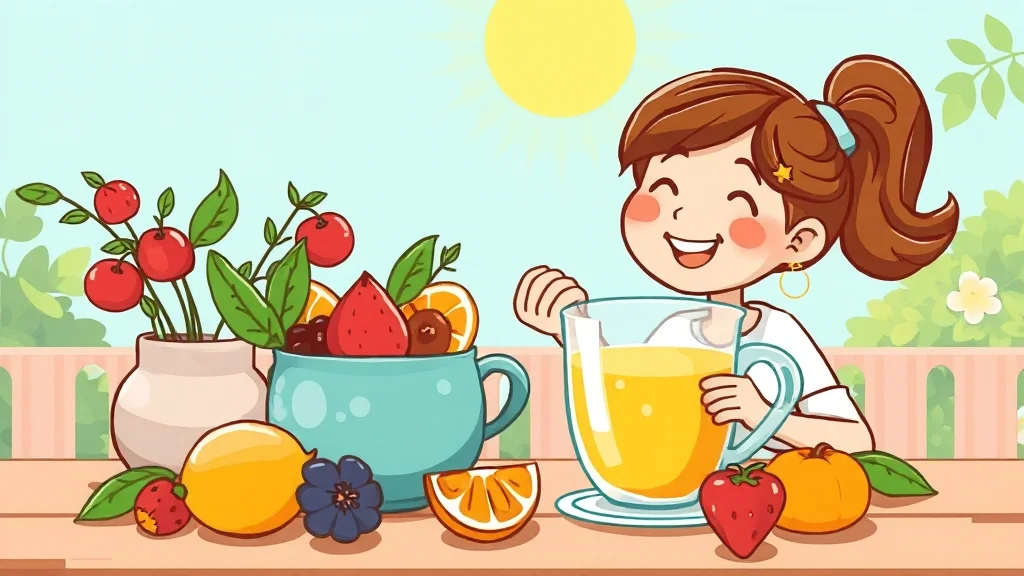 자연의 선물, 과일과 허브차 (cartoon 스타일)