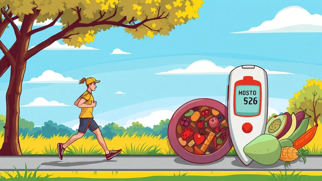 생활 습관으로 혈당 관리 (cartoon 스타일)