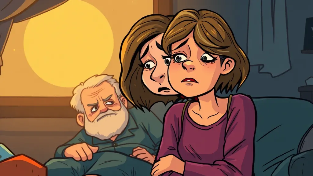 시아버지 치매 간병, 며느리의 어려움 (cartoon 스타일)